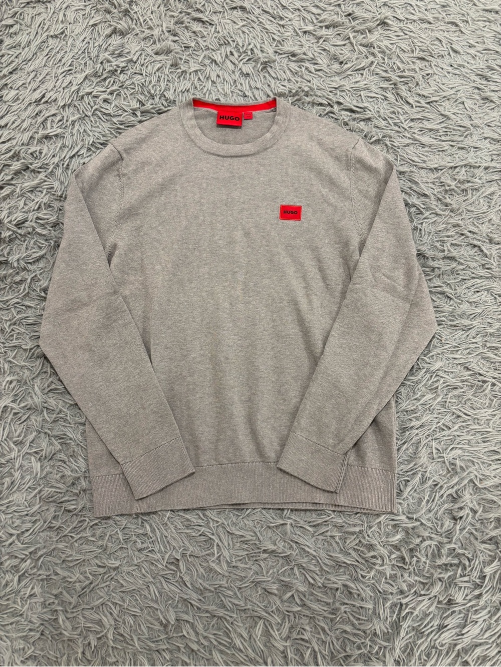 Hugo Boss Gray Pullover Sweater Men’s XL Crewneck Cotton Logo Patch Heather